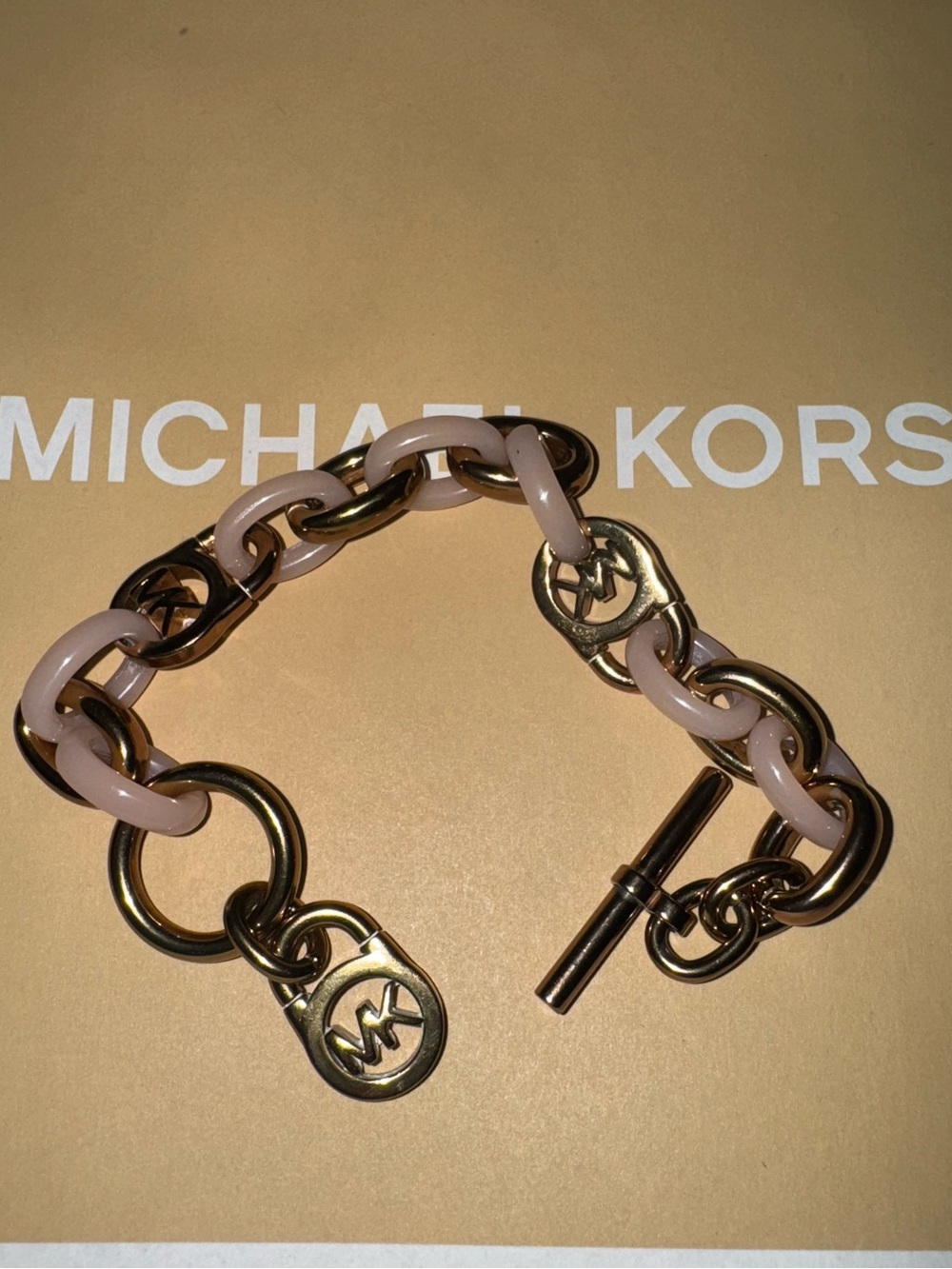 Michael Kors Rose Gold-tone and Blush  Toggle Link Bracelet, 7.5"